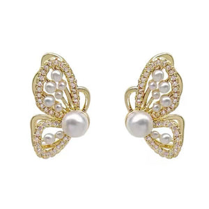 Faux Pearl Butterfly Earrings 人造珍珠蝴蝶耳環 (KJEA20116)