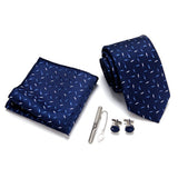 Blue Tie, Pocket Square, Cufflinks, Tie Clip 4 Pieces Gift Set 藍色領帶口袋巾袖扣領帶夾4件套裝 KCBT2117