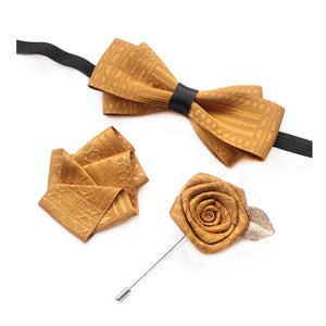Yellow Bow Tie with Buttonhole and Brooch 黃色領結配胸花 + 胸針 KCBT2002
