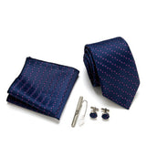 Blue Tie, Pocket Square, Cufflinks, Tie Clip 4 Pieces Gift Set 藍色領帶口袋巾袖扣領帶夾4件套裝 KCBT2118