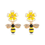 Cute Bee Flower Earrings 可愛蜜蜂花朵耳環 KJEA20127