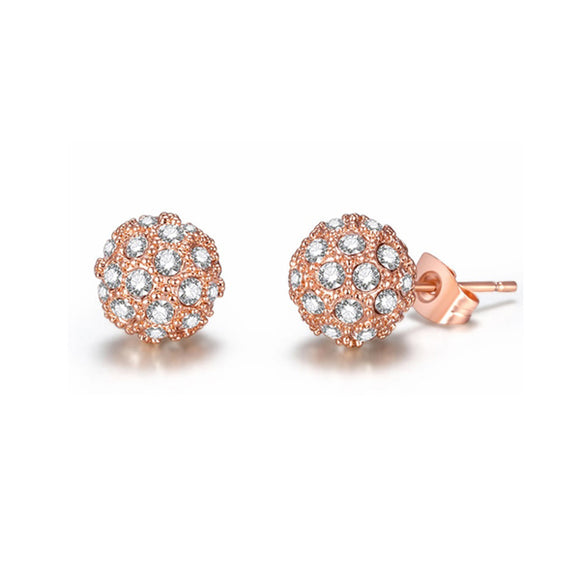 Rose Gold Zircon Ball Earrings 玫瑰金鋯石球形耳環
