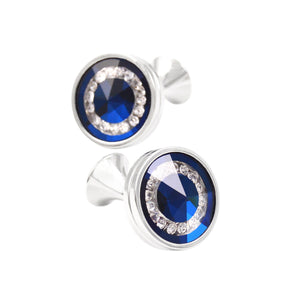 Round Blue Crystal Cufflinks  ** Free Gift ** 圓形藍色水晶袖扣 ** 附送贈品 **