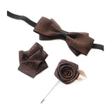 Brown Bow Tie with Buttonhole and Brooch 棕色領結配胸花 + 胸針 KCBT2004
