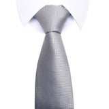 Silver Tie, Pocket Square, Cufflinks, Bow Tie 4 Pieces Gift Set 銀色領帶口袋巾袖扣領結4件套裝 (KCBT2212)