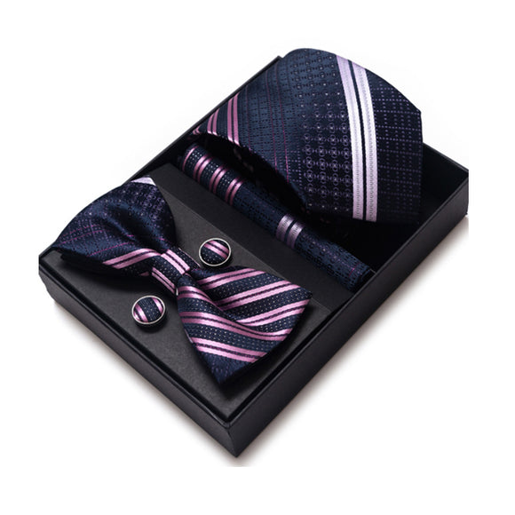 Tie, Pocket Square, Cufflinks, Bow Tie 4 Pieces Gift Set 領帶口袋巾袖扣領結4件套裝 (KCBT2217)