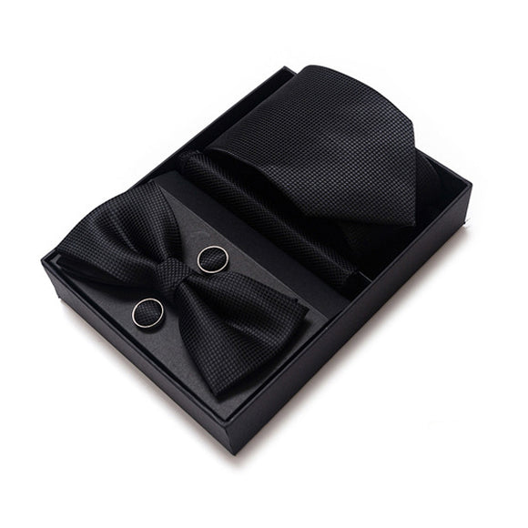 Tie, Pocket Square, Cufflinks, Bow Tie 4 Pieces Gift Set 領帶口袋巾袖扣領結4件套裝 (KCBT2218)