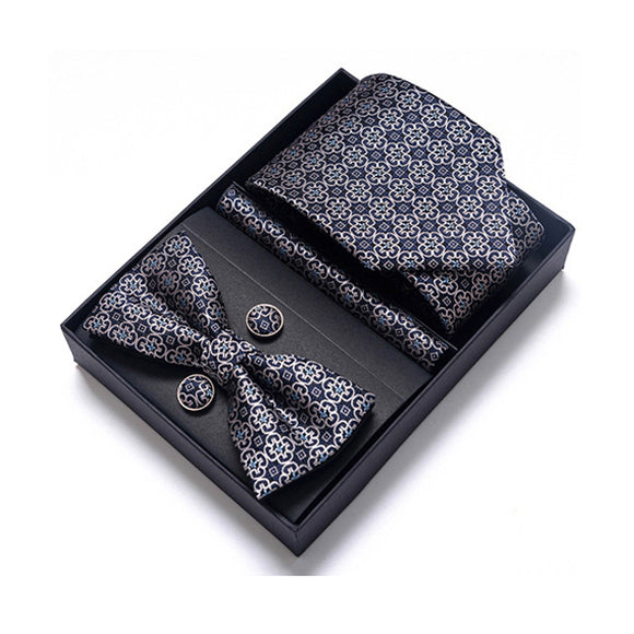 Tie, Pocket Square, Cufflinks, Bow Tie 4 Pieces Gift Set 領帶口袋巾袖扣領結4件套裝 (KCBT2219)