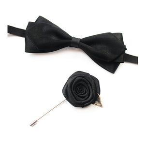 Black Bow Tie with Buttonhole 黑色領結配胸花 (KCBT2021a)