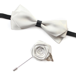 Silver Bow Tie with Buttonhole 銀色領結配胸花 (KCBT2021b)