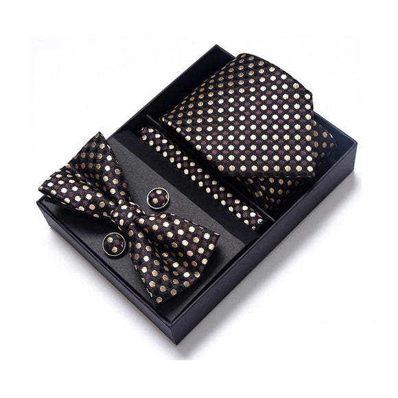 Tie, Pocket Square, Cufflinks, Bow Tie 4 Pieces Gift Set 領帶口袋巾袖扣領結4件套裝 (KCBT2220)