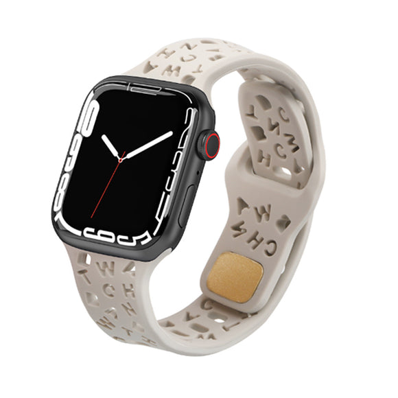 Light Grey Alphabet Pattern Silicone Apple Watch Band 淺灰色英文字母圖案矽膠 Apple 錶帶 KCWATCH1224