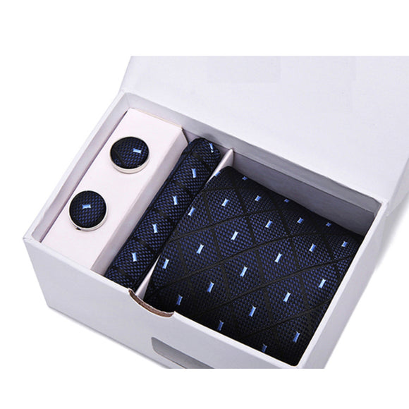 Blue Tie, Pocket Square, Cufflinks 3 Pieces Gift Set 藍色領帶口袋巾袖扣3件套裝 KCBT2224