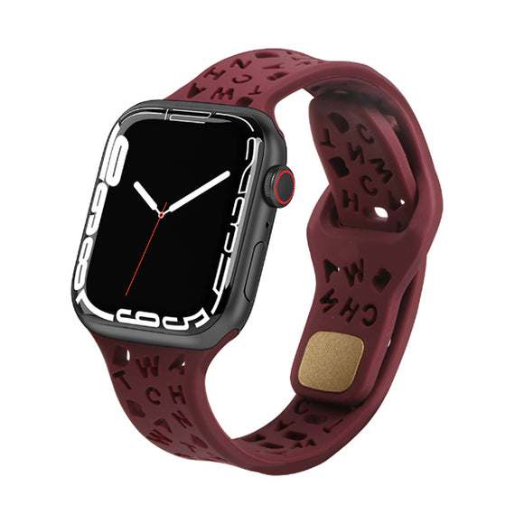 Burgundy Alphabet Pattern Silicone Apple Watch Band 酒紅色英文字母圖案矽膠 Apple 錶帶 KCWATCH1226