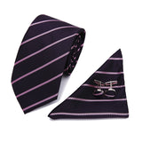 Purple Tie, Pocket Square, Cufflinks 3 Pieces Gift Set 紫色領帶口袋巾袖扣3件套裝 KCBT2226