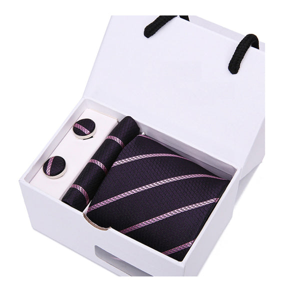 Purple Tie, Pocket Square, Cufflinks 3 Pieces Gift Set 紫色領帶口袋巾袖扣3件套裝 KCBT2226
