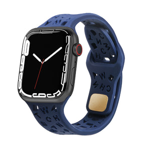 Navy Blue Alphabet Pattern Silicone Apple Watch Band 深藍色英文字母圖案矽膠 Apple 錶帶 KCWATCH1227