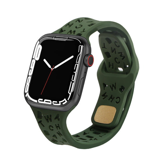 Dark Green Alphabet Pattern Silicone Apple Watch Band 墨綠色英文字母圖案矽膠 Apple 錶帶 KCWATCH1228