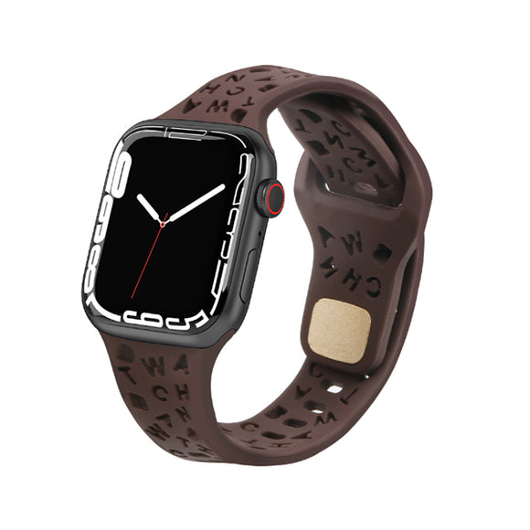 Brown Alphabet Pattern Silicone Apple Watch Band 棕色英文字母圖案矽膠 Apple 錶帶 KCWATCH1230