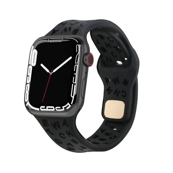 Black Alphabet Pattern Silicone Apple Watch Band 黑色英文字母圖案矽膠 Apple 錶帶 KCWATCH1231