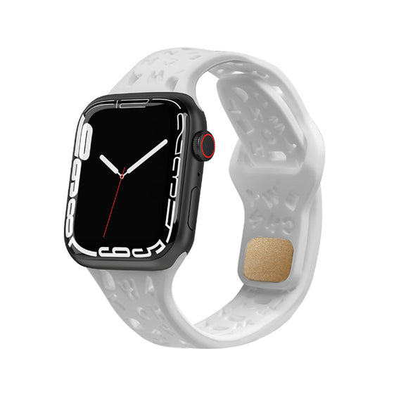 White Alphabet Pattern Silicone Apple Watch Band 白色英文字母圖案矽膠 Apple 錶帶 KCWATCH1232