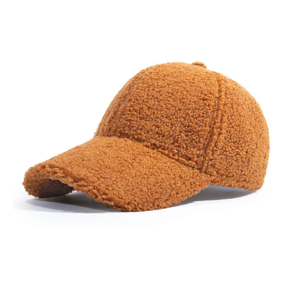 Brown Korean Style Warm Lamb Wool Baseball Cap 棕色韓版保暖羊羔毛棒球帽 KCHT2235