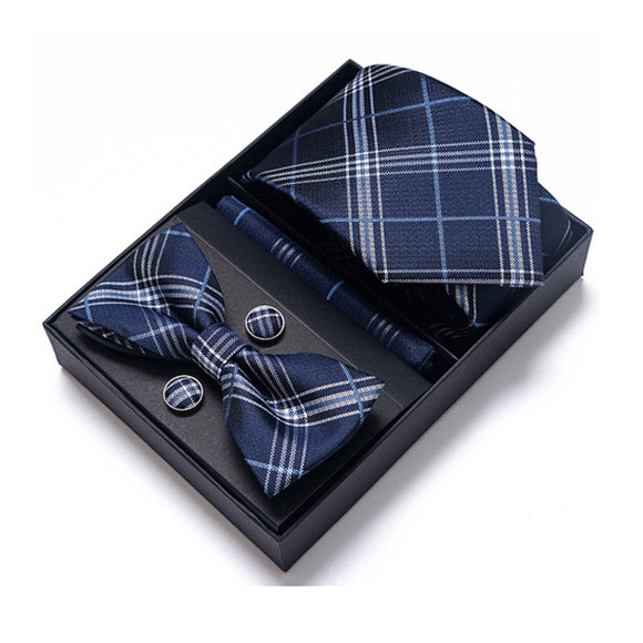 Tie, Pocket Square, Cufflinks, Bow Tie 4 Pieces Gift Set 領帶口袋巾袖扣領結4件套裝 (KCBT2258)