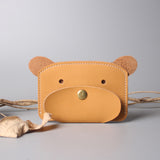 Brown Bear Grained Leather Card Holder 棕色小熊真牛皮信用卡套 CH19026