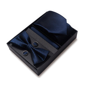 Blue Tie, Pocket Square, Cufflinks, Bow Tie 4 Pieces Gift Set 藍色領帶口袋巾袖扣領結4件套裝 KCBT2278