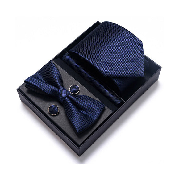 Blue Tie, Pocket Square, Cufflinks, Bow Tie 4 Pieces Gift Set 藍色領帶口袋巾袖扣領結4件套裝 KCBT2279