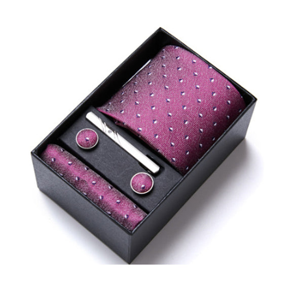 Red Tie, Pocket Square, Cufflinks, Tie Clip 4 Pieces Gift Set 紅色領帶口袋巾袖扣領帶夾4件套裝 KCBT2282