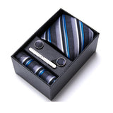Black Tie, Pocket Square, Cufflinks, Tie Clip 4 Pieces Gift Set 黑色領帶口袋巾袖扣領帶夾4件套裝 KCBT2283