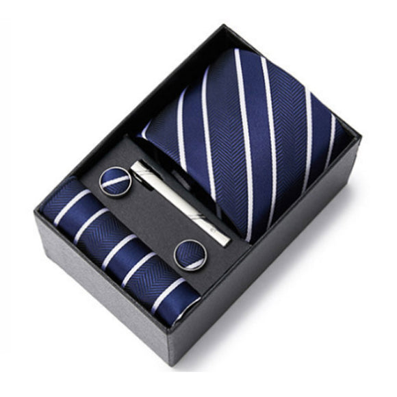 Blue Tie, Pocket Square, Cufflinks, Tie Clip 4 Pieces Gift Set 藍色領帶口袋巾袖扣領帶夾4件套裝 KCBT2287