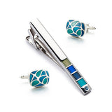Blue Enamel Tie Clip Cufflinks Set ** Free Gift ** 藍色琺瑯領帶夾袖扣套裝 ** 附送贈品 **