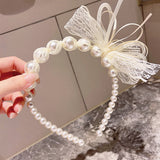 Lace Bow Faux Pearl Headband 蕾絲蝴蝶結人造珍珠頭箍 HA20369