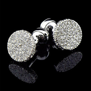 Silver Crystal Round Cufflinks 銀色水晶圓形袖扣