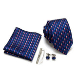 Blue Tie, Pocket Square, Cufflinks, Tie Clip 4 Pieces Gift Set 藍色領帶口袋巾袖扣領帶夾4件套裝 KCBT2124