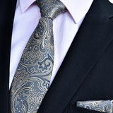 Silver Tie, Pocket Square, Cufflinks, Tie Clip 4 Pieces Gift Set 銀色領帶口袋巾袖扣領帶夾4件套裝