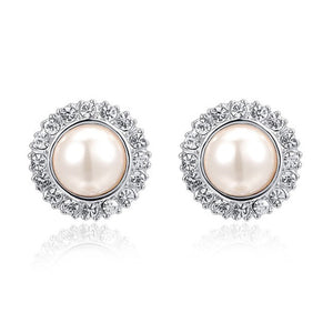 Austrian Crystal White Pearl Earrings 奥地利水晶白金珍珠耳環