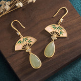 Royal Leaf Fan Imitation Jade Earrings 仿玉宮廷葉子扇耳環 (KJEA20151)