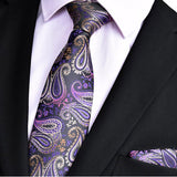 Purple Tie, Pocket Square, Cufflinks, Tie Clip 4 Pieces Gift Set 紫色領帶口袋巾袖扣領帶夾4件套裝 (KCBT2209)