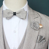 Silver Bow Tie with Buttonhole and Brooch 銀色領結配胸花 + 胸針 KCBT2001
