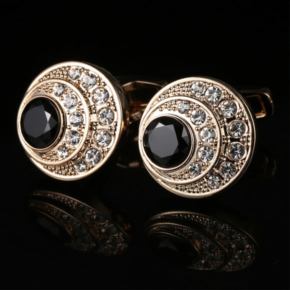 Trendy Black Crystal Cufflinks 時尚黑色水晶袖扣