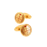 Double Happiness Round  Gold Cufflinks 雙喜字圓形金色袖扣