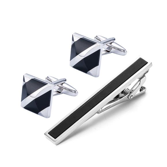 Black Opal Classic Tie Clip Cufflink Set 黑色猫眼石經典領帶夾袖扣套裝 *