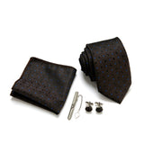 Brown Tie, Pocket Square, Cufflinks, Tie Clip 4 Pieces Gift Set 棕色領帶口袋巾袖扣領帶夾4件套裝 KCBT2119
