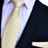 Yellow Tie, Pocket Square, Cufflinks, Tie Clip 4 Pieces Gift Set 黃色領帶口袋巾袖扣領帶夾4件套裝