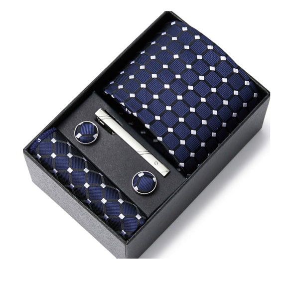 Blue Tie, Pocket Square, Cufflinks, Tie Clip 4 Pieces Gift Set 藍色領帶口袋巾袖扣領帶夾4件套裝 KCBT2308