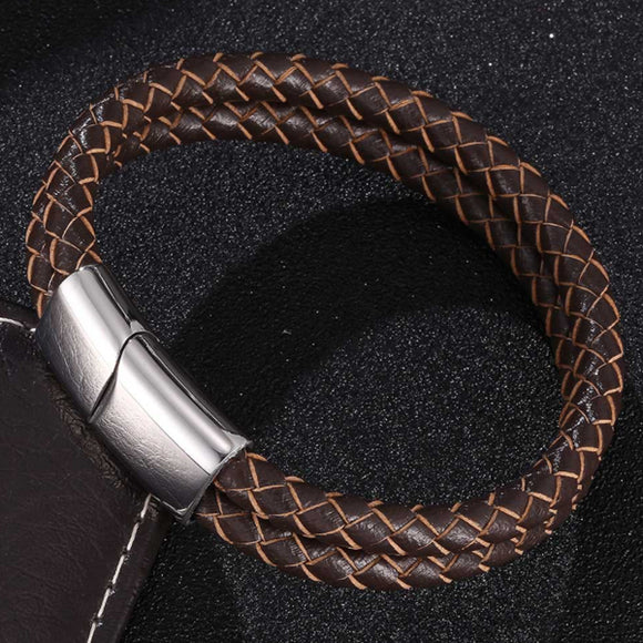 Braided Leather Magnetic Bracelet (Circumference 20.5cm) 真皮編織磁扣手鍊 (鍊長 20.5cm) (KJBR16031)