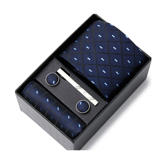 Blue Tie, Pocket Square, Cufflinks, Tie Clip 4 Pieces Gift Set 藍色領帶口袋巾袖扣領帶夾4件套裝 KCBT2311